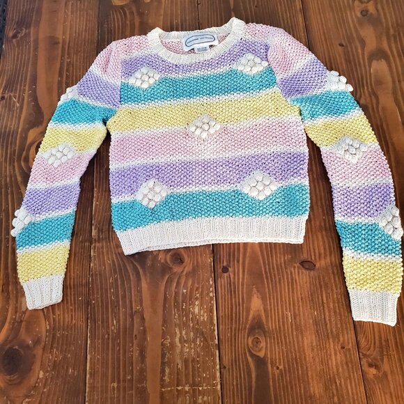 Adrienne Vittadini Pastel Cottagecore Knit Sweater Cotton Textured Long Sleeve S - Picture 1 of 14
